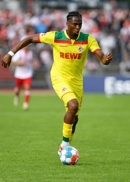 Kingsley Ehizibue of 1. FC Koeln controls the ball during the Pre-Season Friendly match between Fortuna Koeln and 1. FC Koeln at Suedstadion on July...