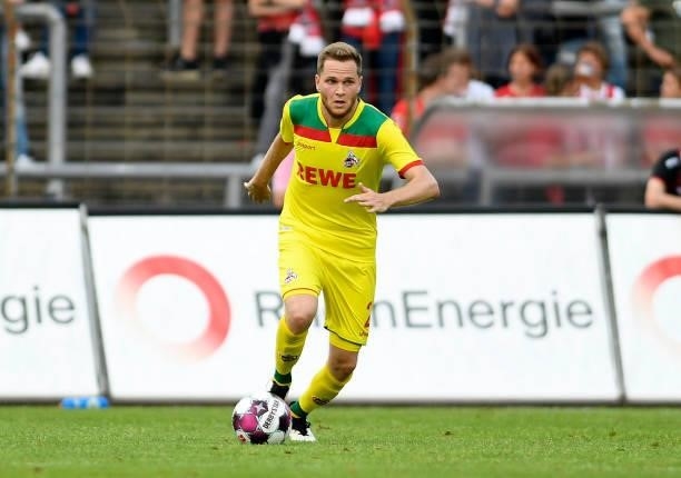 Benno Schmitz of 1. FC Koeln controls the ball during the Pre-Season Friendly match between Fortuna Koeln and 1. FC Koeln at Suedstadion on July 9,...