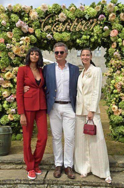 Ella Balinska, Managing Director of Cartier Ltd Laurent Feniou and Jordan Rand attend Cartier Style Et Luxe at the Goodwood Festival Of Speed at...