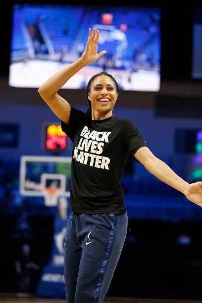 Isabelle Harrison of the Dallas Wings smiles before the game against the Las Vegas Aces on July 11, 2021 at the College Park Center in Arlington, TX....