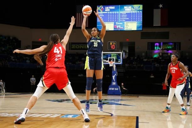 Charli Collier of the Dallas Wings shoots the ball against the Las Vegas Aces on July 11, 2021 at the College Park Center in Arlington, TX. NOTE TO...