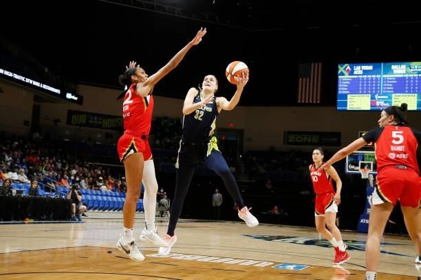 Bella Alarie of the Dallas Wings drives to the basket against the Las Vegas Aces on July 11, 2021 at the College Park Center in Arlington, TX. NOTE...