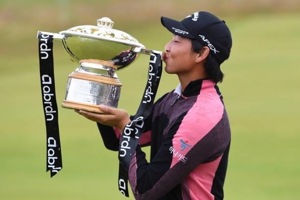 Min-Woo Lee is pictured after winning the abrdn Scottish Open during day four of the abrdn Scottish Open at the Renaissance Club, on July 11 in North...