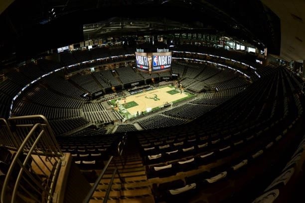 An overall view of Fiserv Forum Center before the game between the Phoenix Suns and Milwaukee Bucks during Game Three of the 2021 NBA Finals on July...