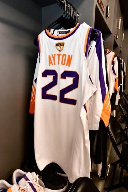 July 11: The jersey of Deandre Ayton of the Phoenix Suns in the locker room prior to the game against the Milwaukee Bucks during Game Three of the...