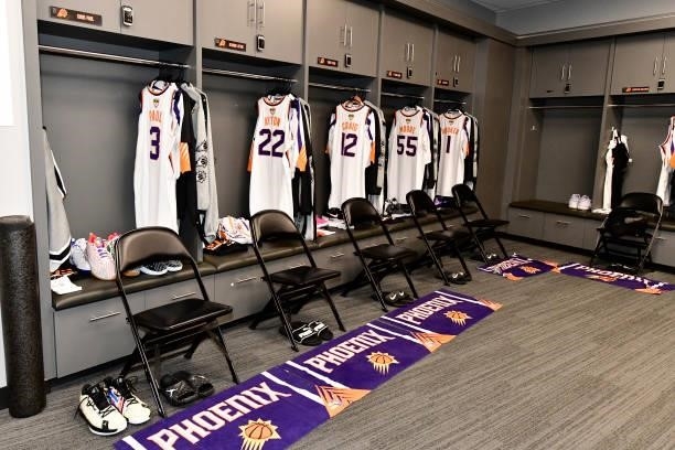 July 11: A view of the locker room and the Phoenix Suns jerseys before the game against the Milwaukee Bucks during Game Three of the 2021 NBA Finals...