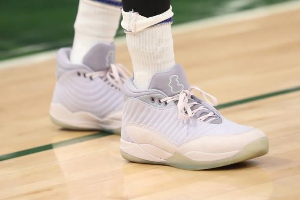The sneakers worn by Langston Galloway of the Phoenix Suns during the game against the Milwaukee Bucks during Game Three of the 2021 NBA Finals on...