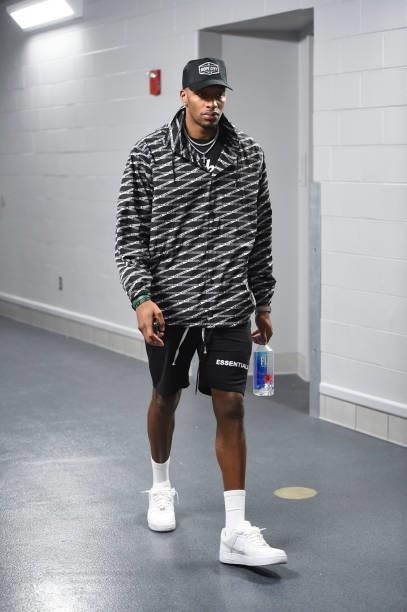Torrey Craig of the Phoenix Suns arrives to the arena before the game against the Milwaukee Bucks during Game Three of the 2021 NBA Finals on July...