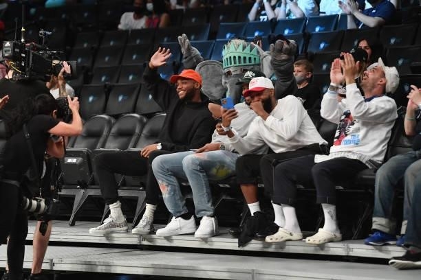 Bruce Brown of the Brooklyn Nets attends the game between the Connecticut Sun and the New York Liberty on July 11, 2021 at the Barclays Center in...