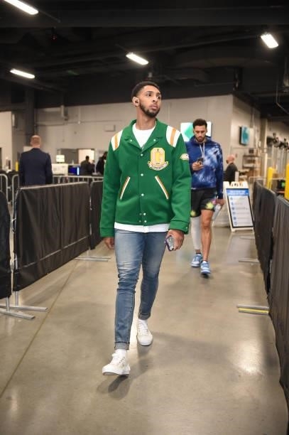 Cameron Payne of the Phoenix Suns arrives for the game against the Milwaukee Bucks during Game Three of the 2021 NBA Finals on July 11, 2021 at...