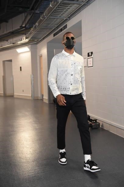 Chris Paul of the Phoenix Suns arrives for the game against the Milwaukee Bucks during Game Three of the 2021 NBA Finals on July 11, 2021 at Fiserv...