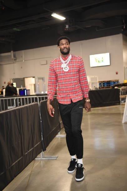 Deandre Ayton of the Phoenix Suns arrives for the game against the Milwaukee Bucks during Game Three of the 2021 NBA Finals on July 11, 2021 at...