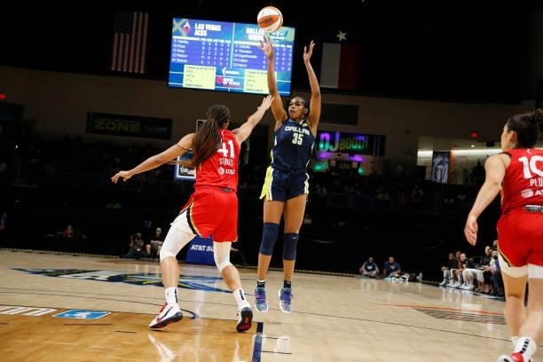 Charli Collier of the Dallas Wings shoots the ball agains the Las Vegas Aces on July 11, 2021 at the College Park Center in Arlington, TX. NOTE TO...