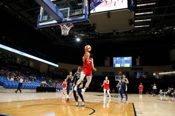 Destiny Slocum of the Las Vegas Aces drives to the basket against the Dallas Wings on July 11, 2021 at the College Park Center in Arlington, TX. NOTE...