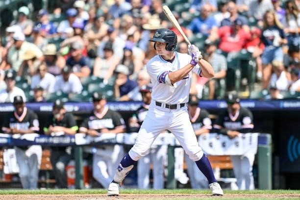 Tyler Soderstrom of American League Futures Team bats against the National League Futures Team at Coors Field on July 11, 2021 in Denver, Colorado.