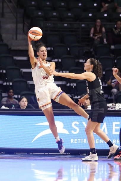 Kia Nurse of the Phoenix Mercury looks to pass the ball against the Seattle Storm on July 11, 2021 at the Angel of the Winds Arena, in Everett,...