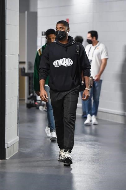 Twaun Moore of the Phoenix Suns arrives to the arena before the game against the Milwaukee Bucks during Game Three of the 2021 NBA Finals on July 11,...