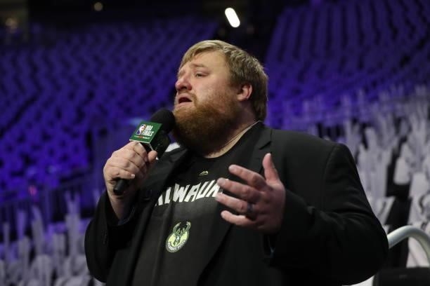 Ben Tajnai sings the National Anthem prior to a game between the Milwaukee Bucks and the Phoenix Suns during Game Three of the 2021 NBA Finals on...