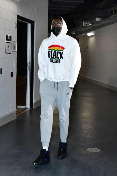 July 11: Jalen Smith of the Phoenix Suns arrives to the arena prior to the game against the Milwaukee Bucks during Game Three of the 2021 NBA Finals...