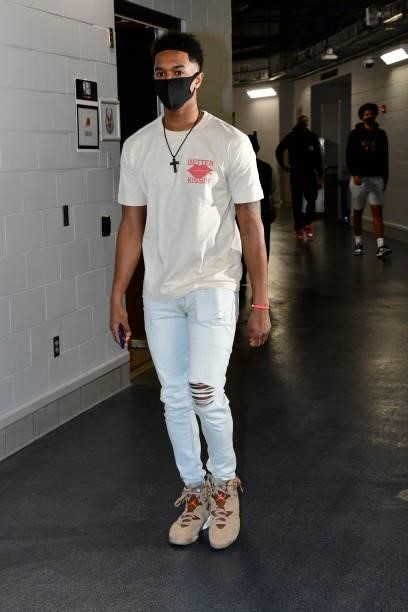 July 11: Ty-Shon Alexander of the Phoenix Suns arrives to the arena prior to the game against the Milwaukee Bucks during Game Three of the 2021 NBA...