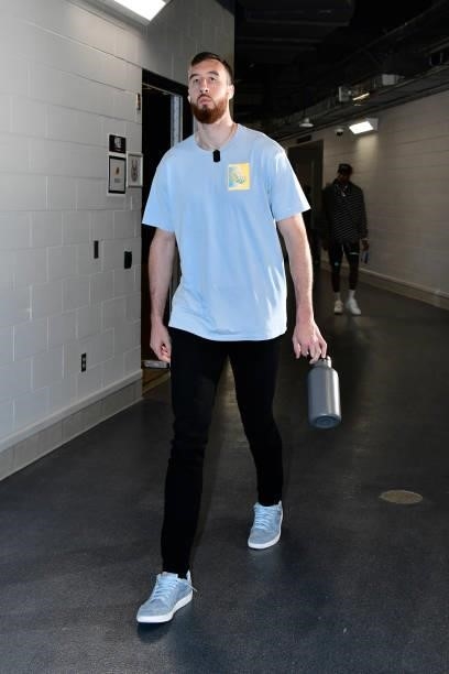 July 11: Frank Kaminsky of the Phoenix Suns arrives to the arena prior to the game against the Milwaukee Bucks during Game Three of the 2021 NBA...