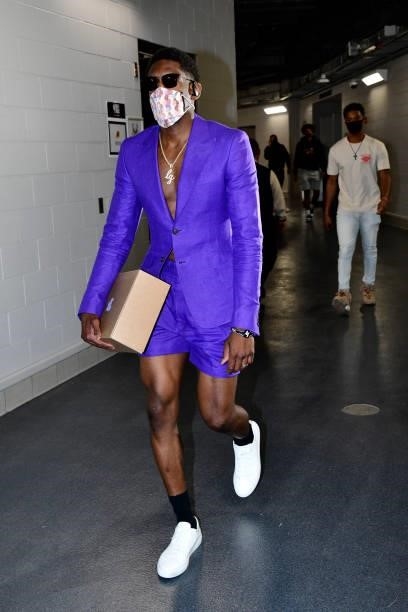 July 11: Langston Galloway of the Phoenix Suns arrives to the arena prior to the game against the Milwaukee Bucks during Game Three of the 2021 NBA...