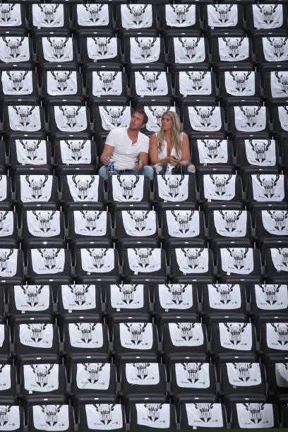 Fans sit in the stands before the Milwaukee Bucks game against the Phoenix Suns during Game Three of the 2021 NBA Finals on July 11, 2021 at the...