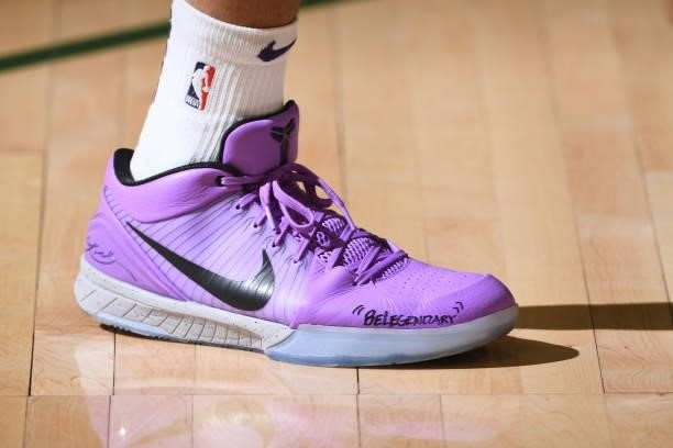 July 11: The sneakers worn by Devin Booker of the Phoenix Suns before Game Three of the 2021 NBA Finals on July 11, 2021 at the Fiserv Forum Center...