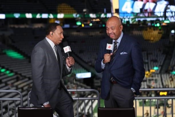 Analysts Stephen A. Smith and Michael Wilbon previews the game between the Milwaukee Bucks and the Phoenix Suns during Game Three of the 2021 NBA...