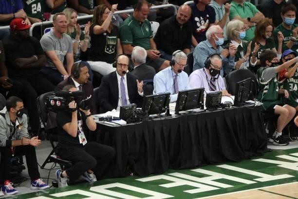 Announcers, Mark Jackson, Jeff Van Gundy and Mike Breen report on Game Three of the 2021 NBA Finals between the Milwaukee Bucks and the Phoenix Suns...