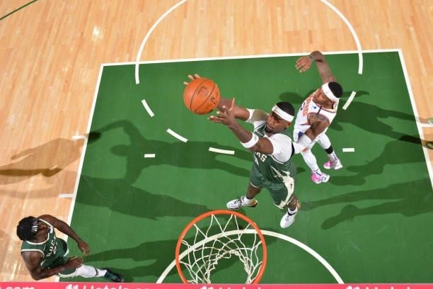 Bobby Portis of the Milwaukee Bucks grabs the rebound against the Phoenix Suns during Game Three of the 2021 NBA Finals on July 11, 2021 at Fiserv...
