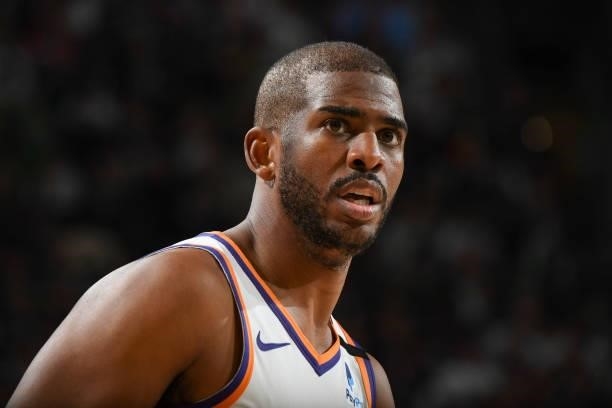 Chris Paul of the Phoenix Suns looks on during the game against the Milwaukee Bucks during Game Three of the 2021 NBA Finals on July 11, 2021 at the...