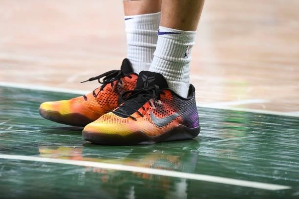 The sneakers worn by Abdel Nader of the Phoenix Suns during the game against the Milwaukee Bucks during Game Three of the 2021 NBA Finals on July 11,...