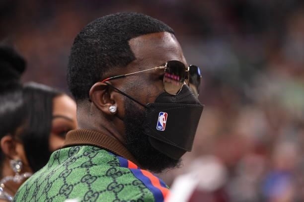 Rapper Gucci Mane takes in the game of the Phoenix Suns against the Milwaukee Bucks during Game Three of the 2021 NBA Finals on July 11, 2021 at...