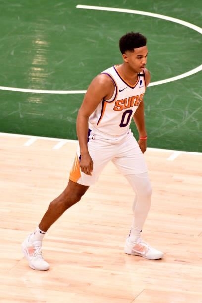 July 11: Ty-Shon Alexander of the Phoenix Suns looks on during Game Three of the 2021 NBA Finals on July 11, 2021 at the Fiserv Forum Center in...