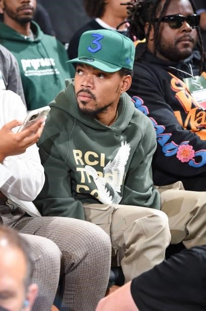 Rapper, Chance the Rapper attends a game between the Phoenix Suns and Milwaukee Bucks during Game Three of the 2021 NBA Finals on July 11, 2021 at...