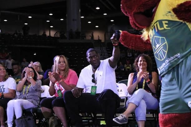 Former NBA player, Shawn Kemp attends a game between the Phoenix Mercury and the Seattle Storm on July 11, 2021 at the Angel of the Winds Arena, in...