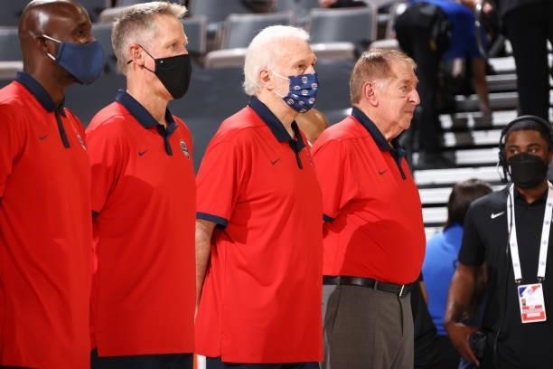 Head Coach Gregg Popovich of the USA Men's National Team looks on before the game against the Nigeria Men's National Team on July 10, 2021 at...