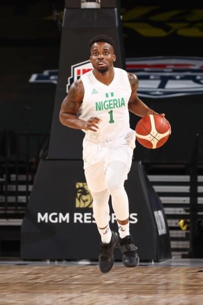 Ike Iroegbu of the Nigeria Men's National Team handles the ball during the game against the Argentina Men's National Team on July 12, 2021 at...