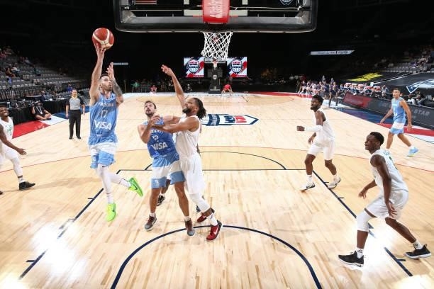 Lucas Vildoza of the Argentina Men's National Team drives to the basket during the game against the Nigeria Men's National Team on July 12, 2021 at...