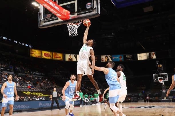 Stanley Okoye of the Nigeria Men's National Team drives to the basket during the game against the Argentina Men's National Team on July 12, 2021 at...