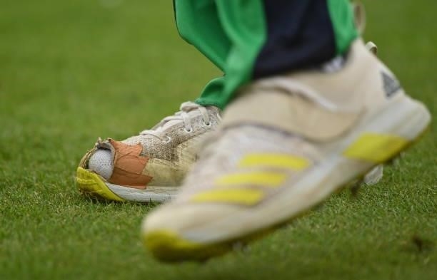 Dublin , Ireland - 13 July 2021; A view of Ireland bowler Josh Little's footwear during the 2nd Dafanews Cup Series One Day International match...