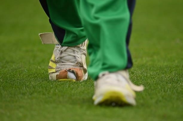 Dublin , Ireland - 13 July 2021; A view of Ireland bowler Josh Little's footwear during the 2nd Dafanews Cup Series One Day International match...