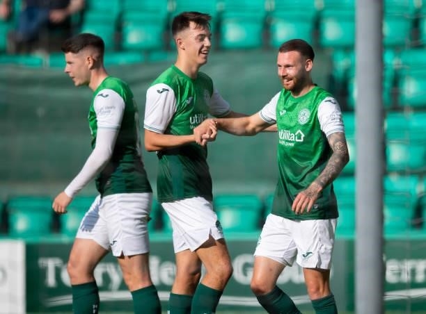 Martin Boyle celebrates his goal to make it 1-0 Hibernian during a pre-season friendly between Hibernian and Arsenal at Easter Road, on July 13 in...