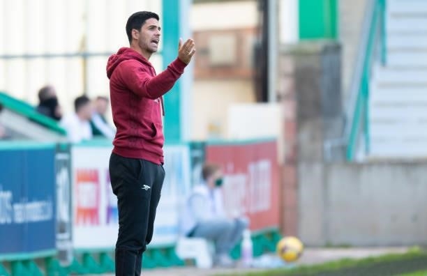 Arsenal manager Mikel Arteta during a pre-season friendly between Hibernian and Arsenal at Easter Road, on July 13 in Edinburgh, Scotland