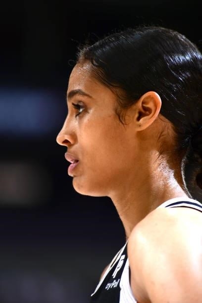 Skylar Diggins-Smith of the Phoenix Mercury looks on during the game against the Seattle Storm on July 9, 2021 at Phoenix Suns Arena in Phoenix,...