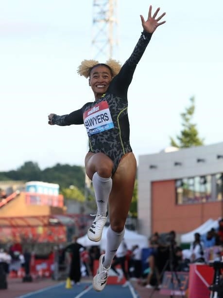 Jazmin Sawyers of Great Britain in action during the final of the women's long jump during the Muller British Grand Prix, part of the Wanda Diamond...