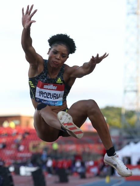 Abigail Irozuru of Great Britain in action during the final of the women's long jump during the Muller British Grand Prix, part of the Wanda Diamond...