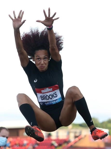 Taliyah Brooks of The USA in action during the final of the women's long jump during the Muller British Grand Prix, part of the Wanda Diamond League...
