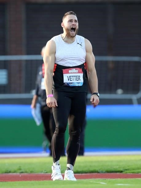 Johannes Vetter of Germany in action during the final of the men's javelin at the Muller British Grand Prix, part of the Wanda Diamond League at...